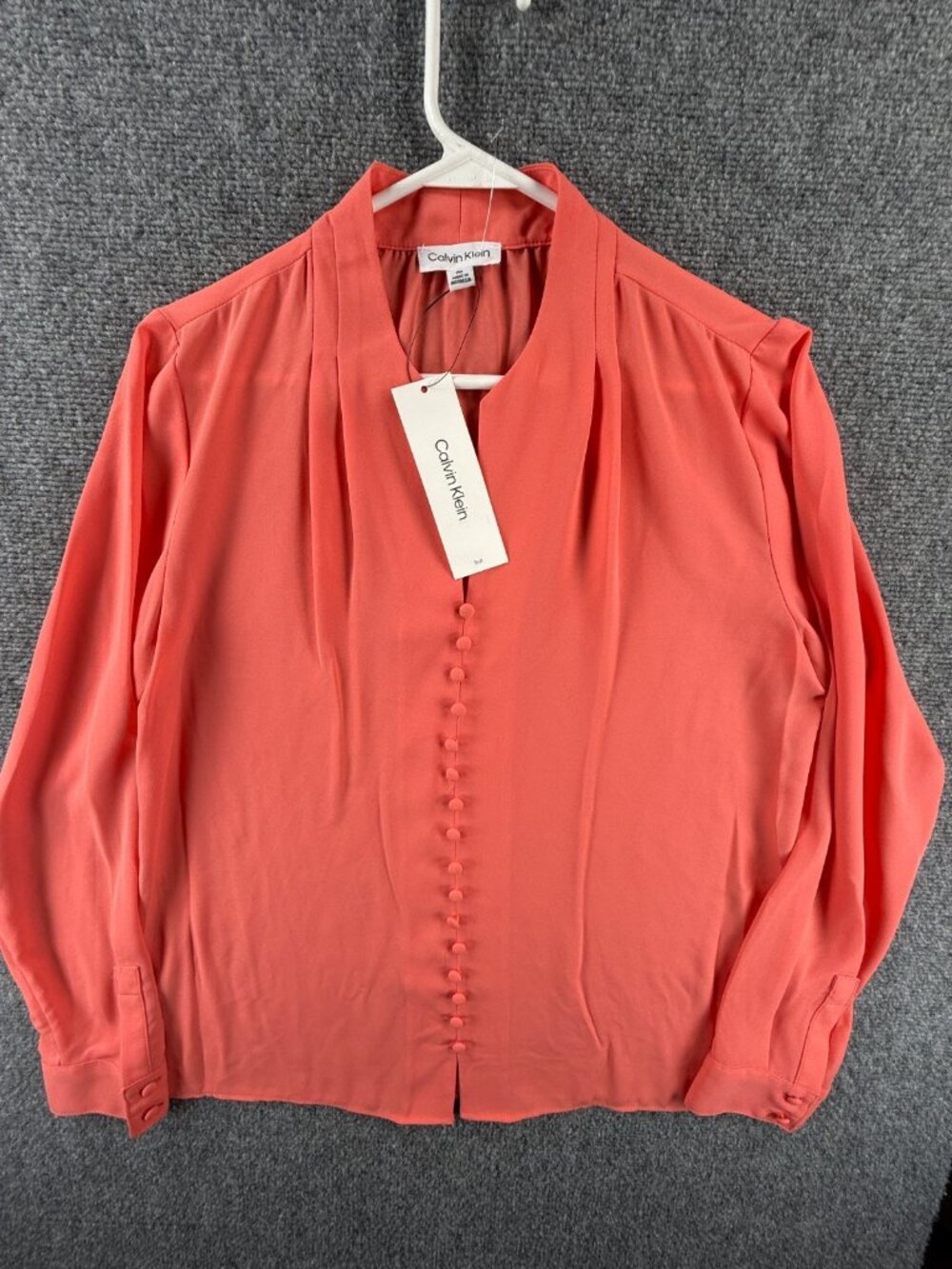 NWT Calvin Klein Salmon Orange Pink Blouse PM Petite Medium Office Dressy Suit